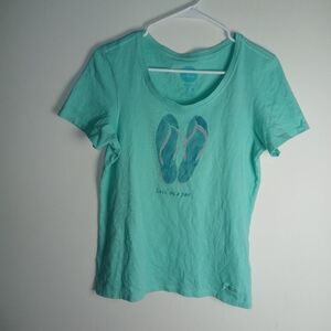 Life Is Good Crusher Scoop Livin' Flip Flops Tee Size S